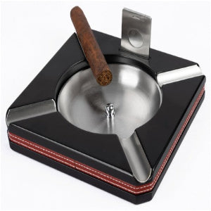 Ashtray w/ Leather Trim & Cutter