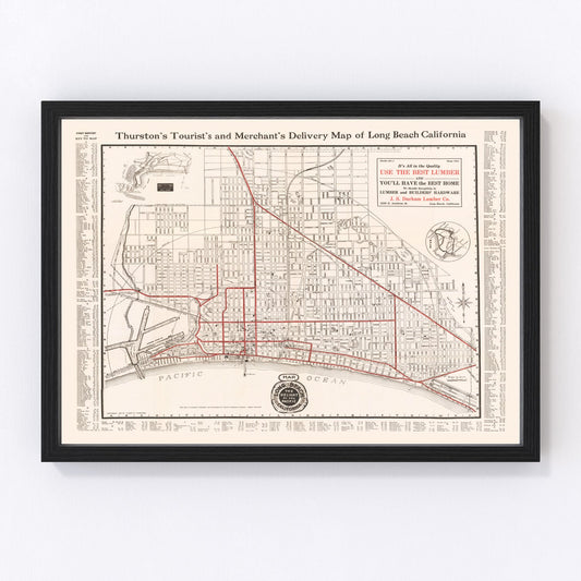 Vintage Map of Long Beach, California 1913