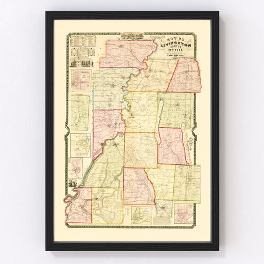Vintage Map of Livingston County, New York 1852