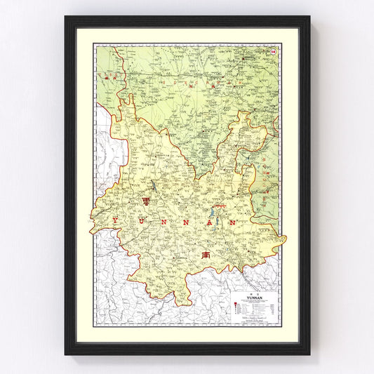 Vintage Map of Yunan China, 1917