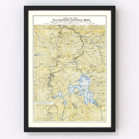 Vintage Map of Yellowstone National Park, 1882