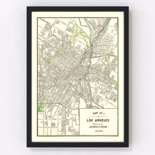 Vintage Map of Los Angeles, California 1908