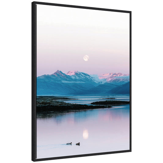 Sylvie Two Ducks in a Lake during Pastel Moonrise over Icelandic Mountains Framed Canvas by Michael Schauer