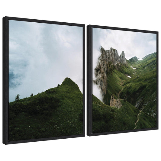 Sylvie Mountain Ridge and Green Meadow Framed Canvas Art Set by Michael Schauer