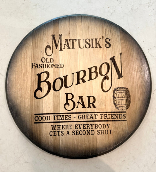 Custom Bourbon Barrel Head Bar Sign