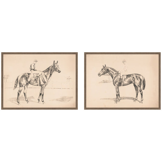 Portrait of Race Horse And Mounted Jockey 2 Piece Framed Canvas Wall Art Set by Nostalgia Prints