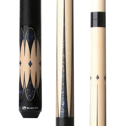 Players Natural Maple & Blue Stone Cue with Black Linen Wrap - 19oz