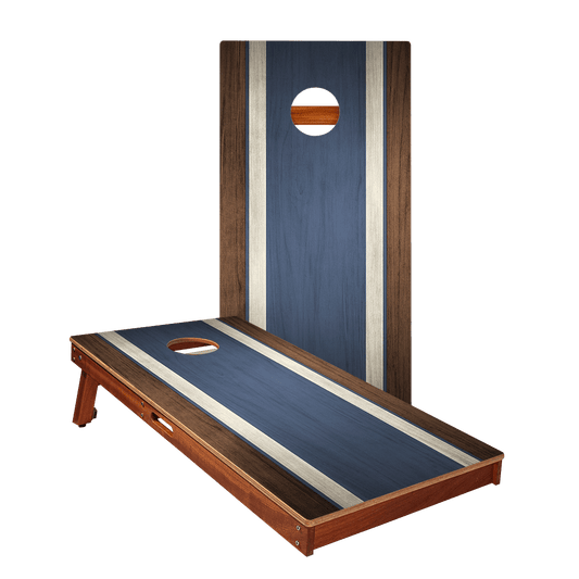 Classic Stripes Dark Wood Blue Silver Series Cornhole Boards
