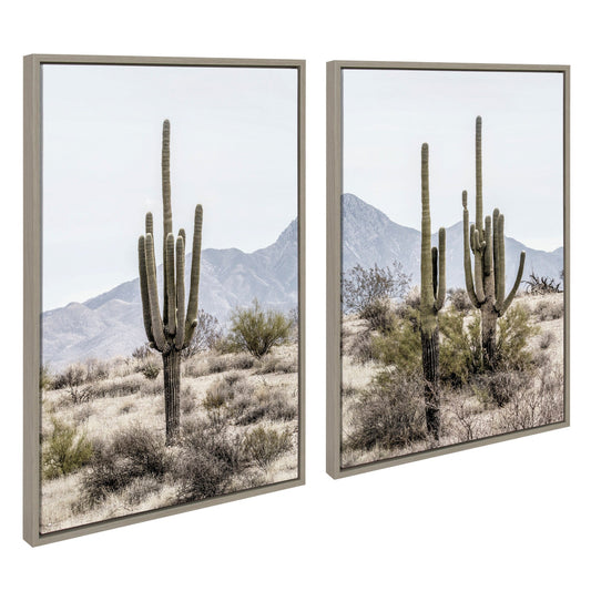 Sylvie Tall Saguaro Cacti Desert Mountain 1 and 2 Framed Canvas by The Creative Bunch Studio