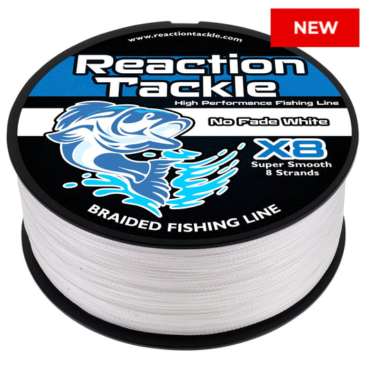 Reaction Tackle X8 Braided Fishing Line - NO FADE White 8 Strand - NEW