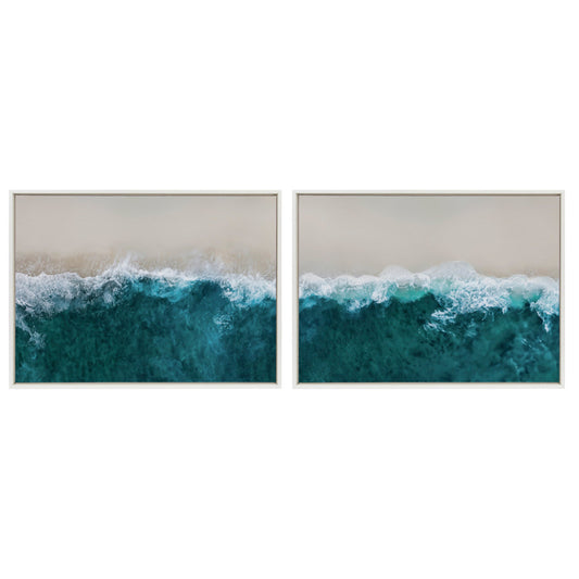 Sylvie Waves Crashing on the Beach 1 and 2 Framed Canvas Art Set by The Creative Bunch Studio